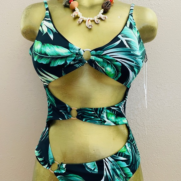 TINIBIKINI Swimwear NWT Cut-Out MONOKINI Palm Leaf Tropical Swimsuit Size Large - Picture 7 of 12